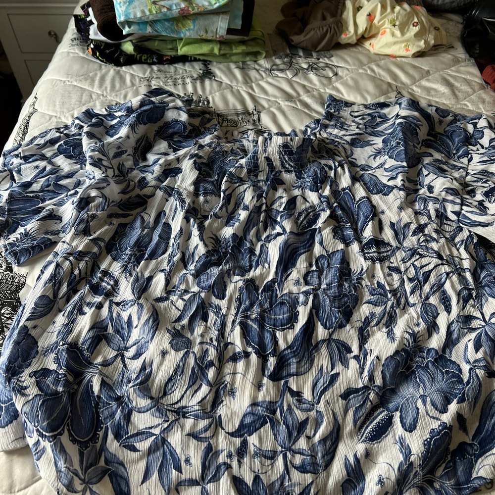 Floral Blue and White Blouse